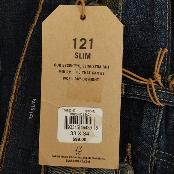 Lucky Brand 121 Slim POMPONIO BEACH Men's Jeans Size 33 x 34 NEW - Picture 9 of 11